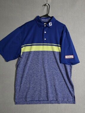 NWOT Footjoy X Titleist Blue/Neon Green Striped Tour Collar Golf Polo Size XL
